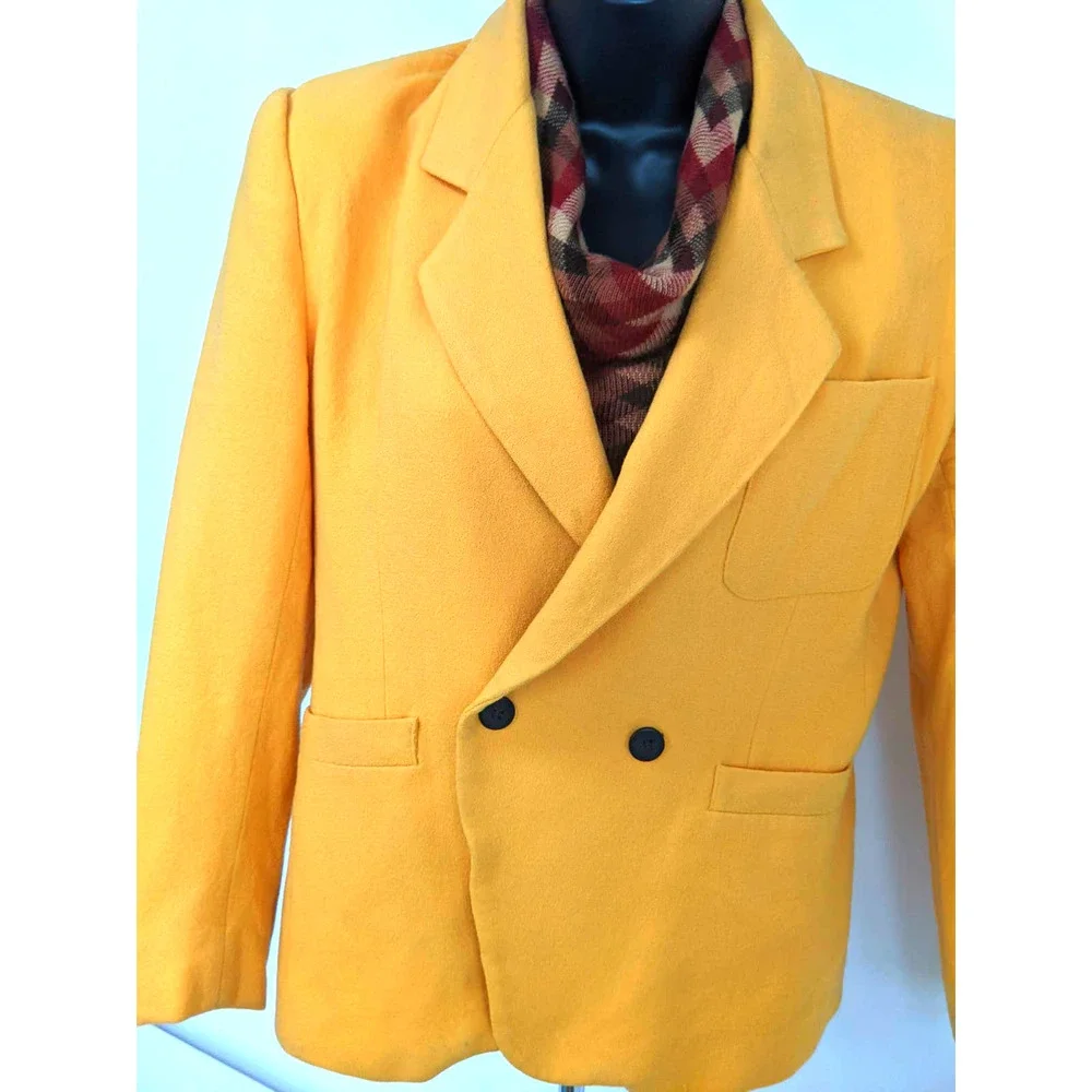 Jones of New York Blazer Yellow Solid Womens Wool 1 Pocket Notched Collar Sz 8P - Picture 3 of 4